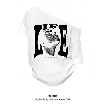 TREPUB. baju atasan wanita terbaru Amerika Y2K Pola trendi putih cetak kaos lengan pendek wanita retro streer vintage ahs style stockholm