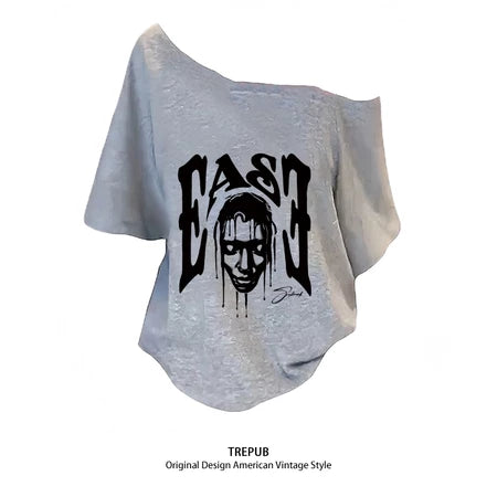 TREPUB. baju atasan wanita terbaru Amerika Y2K Pola trendi putih cetak kaos lengan pendek wanita retro streer vintage ahs style stockholm