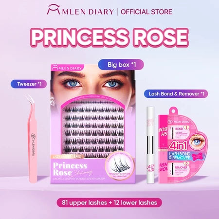 MLEN DIARY-Bulu Mata lulu/Prinicess Rose Seri 12-16mm Bulu Mata Palsu Lem Eyelash Extension dan Pinset, Eyelash Gaya Eropa dan