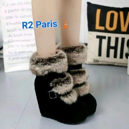 Jual Sepatu Wedges Boots Wanita Bulu Polet Gold Marant Hitam Merah R2 Diskon