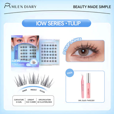 MLEN DIARY Bulu Mata I.O.W Seri Tulip Bulu Mata Kolaborasir Eksklusif 6D Extensions Bulu Mata Palsu Korea Extension