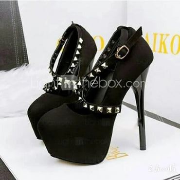 Promo Sepatu High Heels Wanita Stud 13cm X Mirriam Hitam Merah R2 Diskon