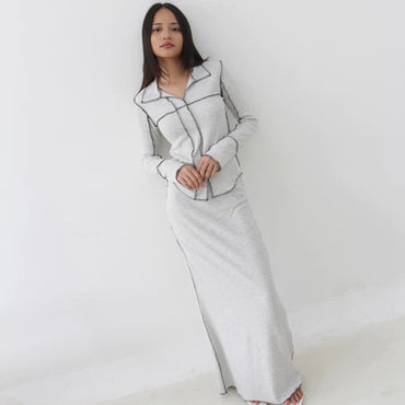 LIV SET - Setelan Wanita Oneset Lengan Panjang Rok Knit Rib Premium Shirt Skirt Baju Set Celana Highwaist Soma
