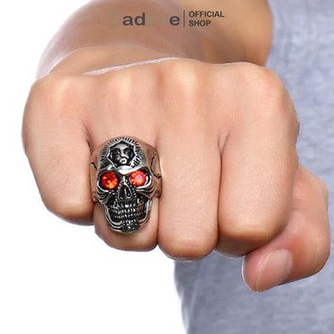 Sadyye Cincin Titanium Bentuk Tren Mode Rubi Bertahtakan Batu Vintage Pria Cincin Hip-Hop Aksesoris