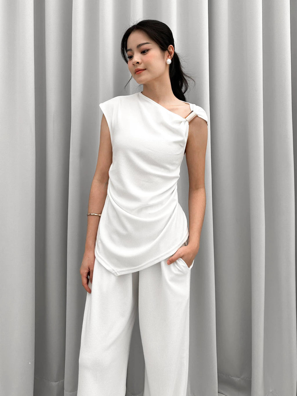 CLEEF KNIT SET / Setelan Wanita Casual Korean Knit Lengan Pendek Celana Panjang Kulot