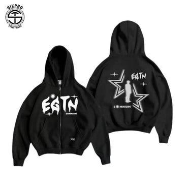 SIXPRO - Hoodie Boxy Zipper Oversize Starboy Broken Putih Pria Wanita Premium