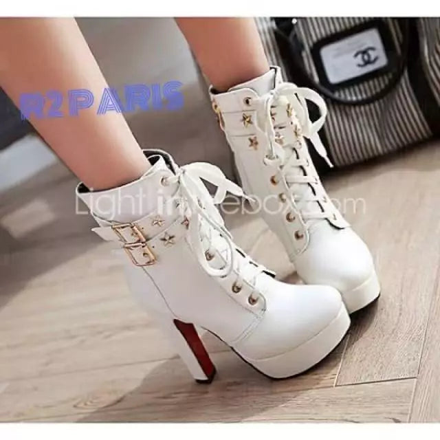 Promo High Heels boots DAYNET hitam/putih /Tan /Murah