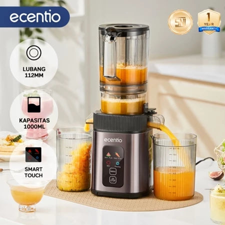 ecentio Slow Juicer Low Watt Juicer Buah Tanpa Ampas 82mm Easy Juice Filter-Free Low Watt Easy Clean Tanpa Potong Buah