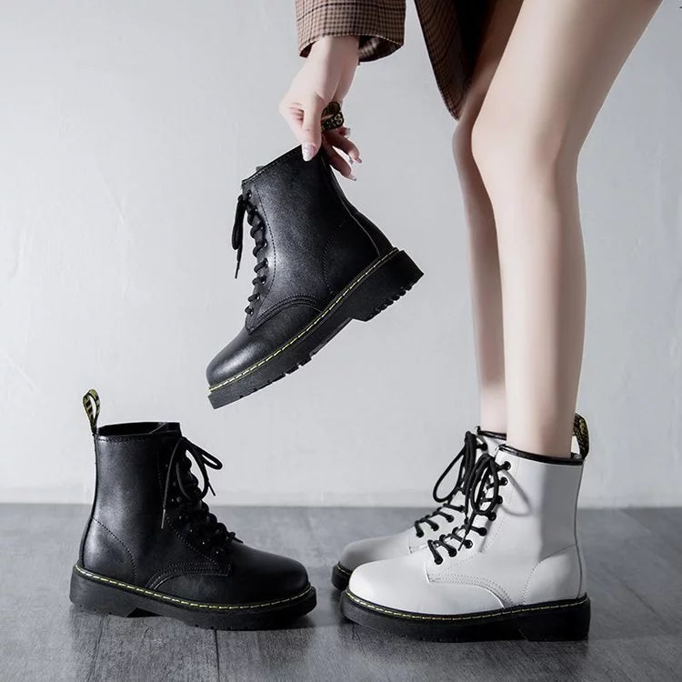 PINKEY P014 Sepatu Boots Wanita Kulit Putih Premium Quality