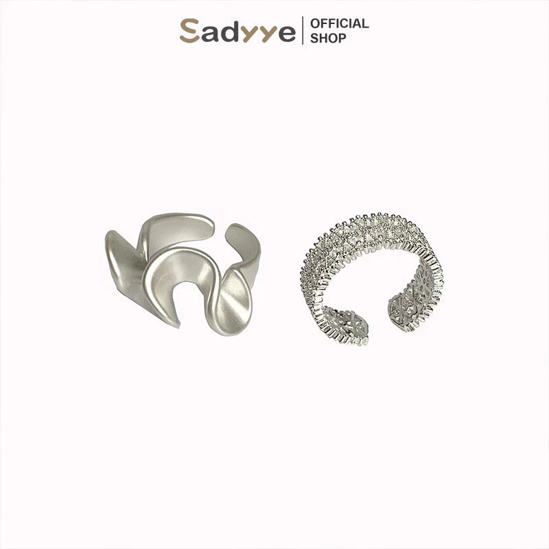 Sadyye Gelombang Renda Zirkon Cincin Cincin yang Dapat Disesuaikan Matte Wanita Pembukaan