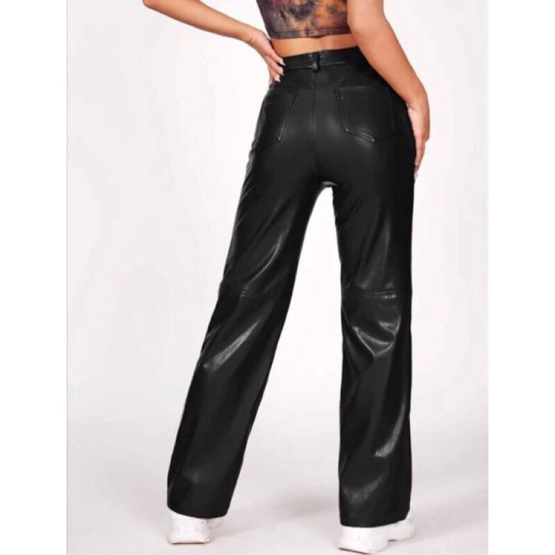 Celana Kulit Wanita Semi Kulot Musim Gugur Highwaist