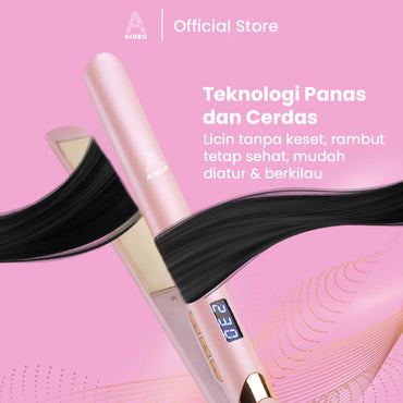 AIUEO Catokan Rambut 517 Dioda Alat Catok Rambut 3in1 Plat Kecil 35 Watt Kabel Putar Warna Pink
