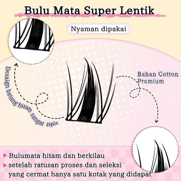 MILAI A91 Natural / Korean Bervolume Bulumata Palsu Serat Kapas Hitam Pekat 10-12mm