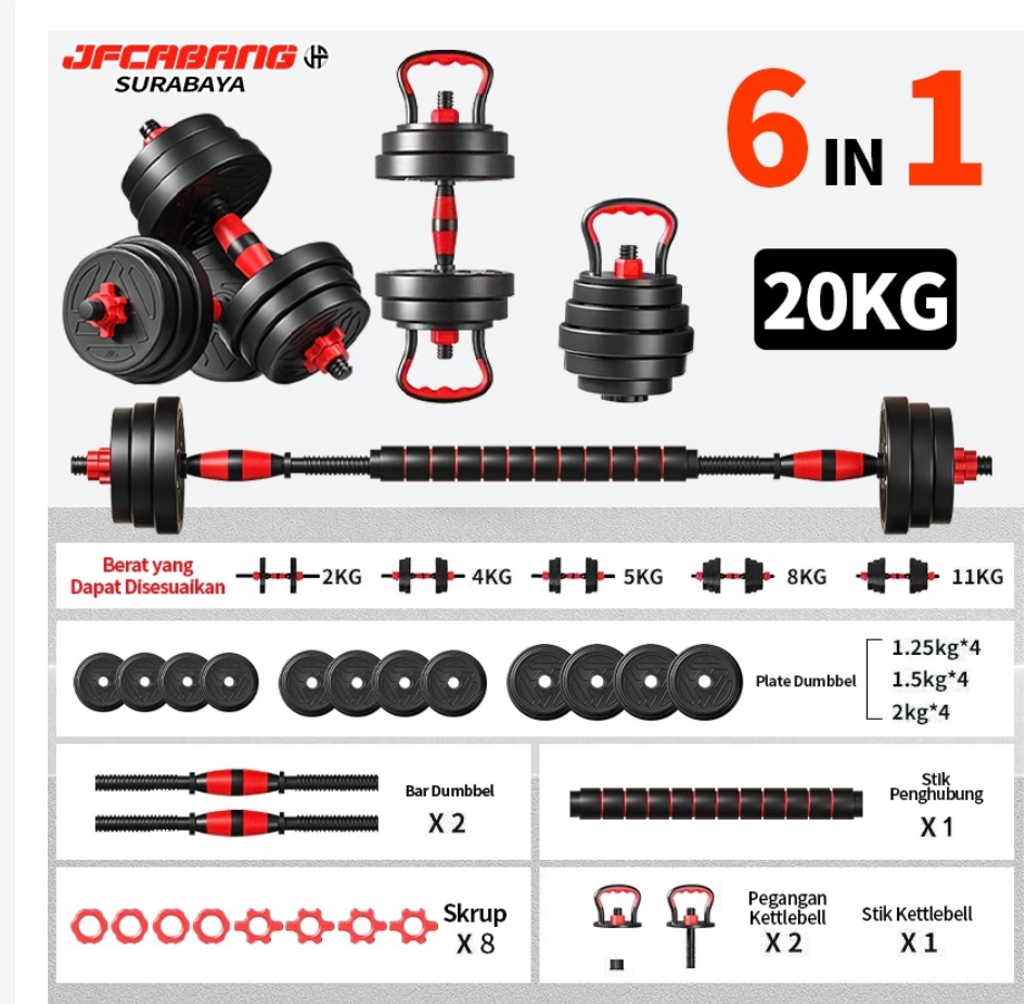 Dumbbell set peralatan fitness barbel set 20 kg