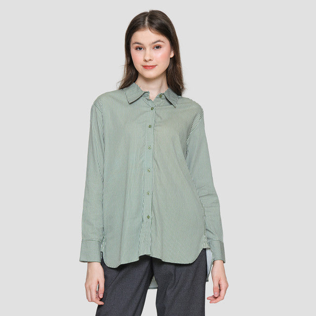 Connexion Basic Print Stripe Kemeja Lengan Wanita 122295704
