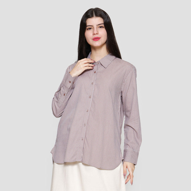 Connexion Basic Print Stripe Kemeja Lengan Wanita 122295704