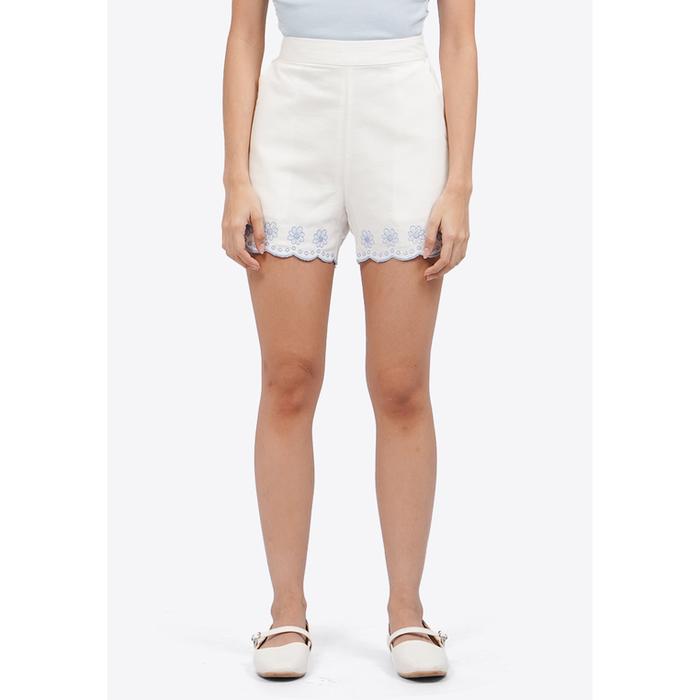 COLORBOX Contrast Embroidered Shorts Off White
