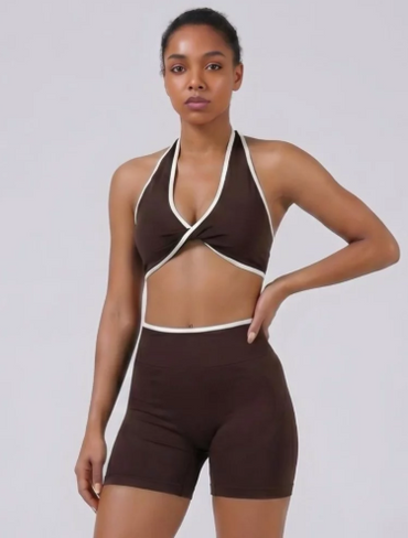 SET OLAHRAGA WANITA SPORT BRA (Ada cup bra) + SHORT GYM FITNESS WORKOUT