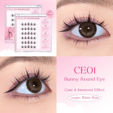 FOCALLURE Glue-Free False Eyelashes 3D Natural Curly Reusable 30-36 Cluster