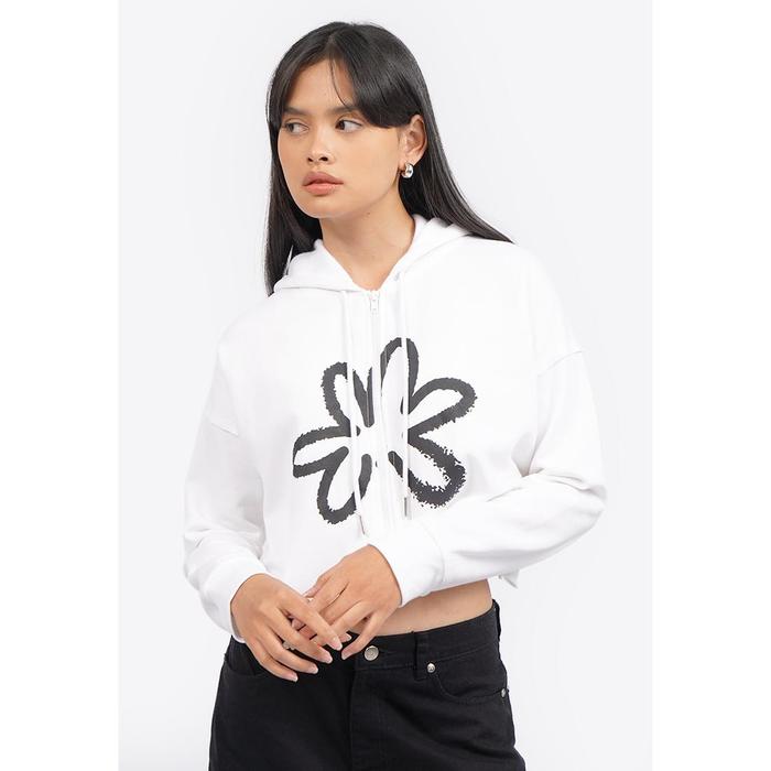 COLORBOX Graohic Crop Hoodie Jacket Off White