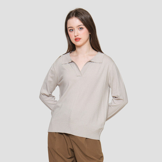 Connexion Kerah V Neck Rajut Kaos Lengan Panjang Wanita 120913950