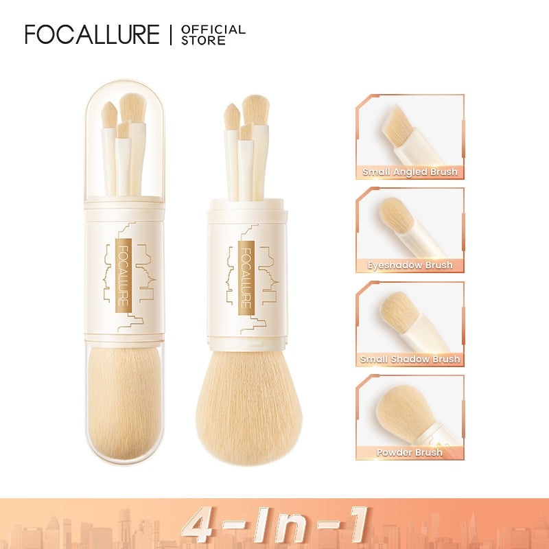 FOCALLURE #ModernUrban 4-In-1 Makeup Brush Set 4pcs Portable Telescopic Traveling Makeup Brush Kit