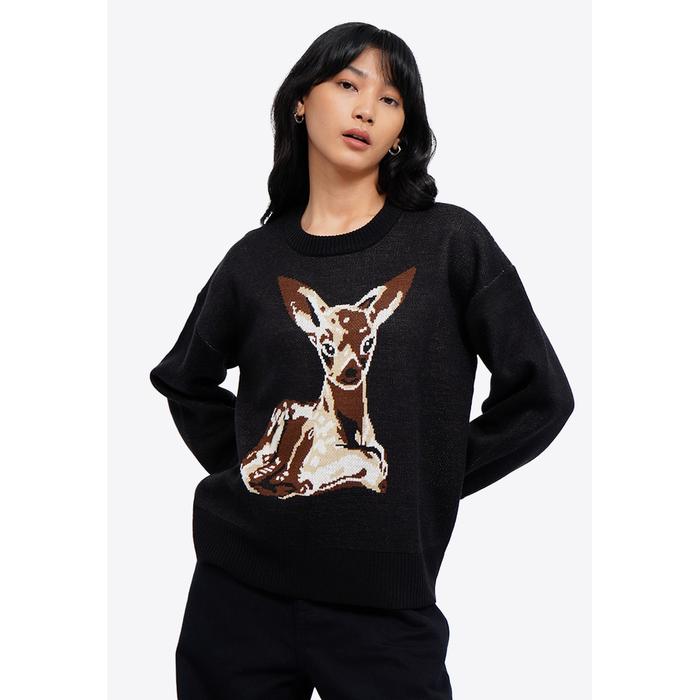 COLORBOX Oversized Long Sleeve Fur Sweater Black