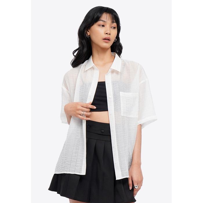 COLORBOX Oversized Short Sleeve Sheer Shirt Off White