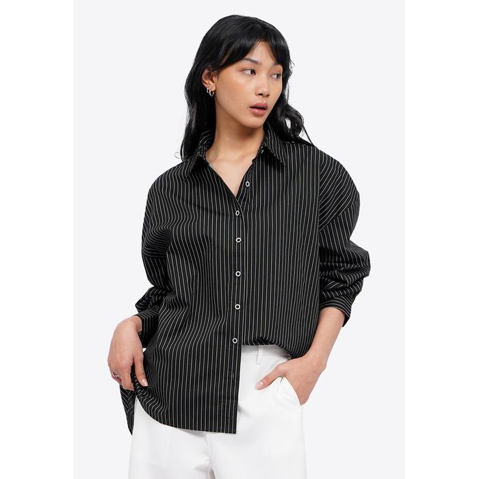 COLORBOX Pinstripes Long Sleeve Shirt Black