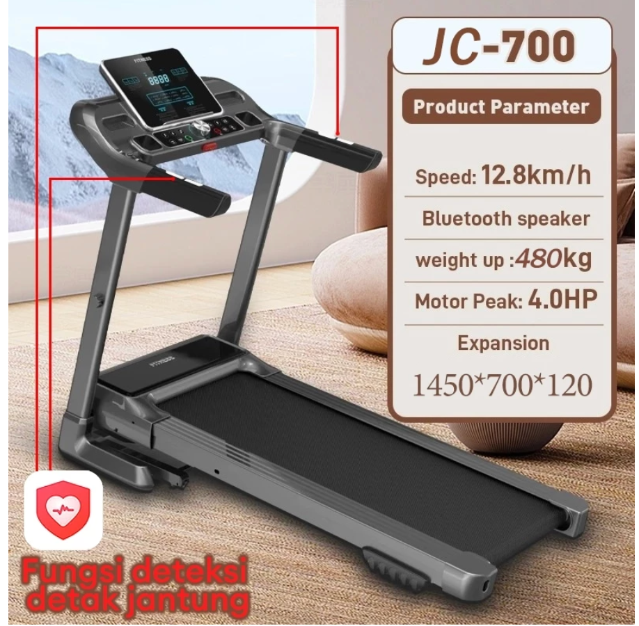 readmill electric low watt JC700 garansi Bluetooth Musik 1-15 km/h BB 580KG