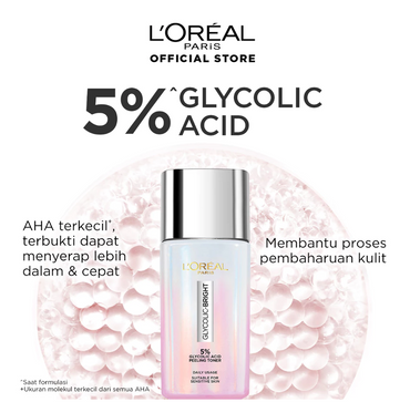 L'Oreal Paris Glycolic Bright Glowing Skincare Set Mencerahkan - Facial Foam 50 ml, Toner 65ml, Serum 15ml, Day & Night Cream 15ml
