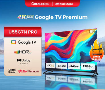 Google TV Changhong 43 Inch - 55 inch Smart TV 4K UHD-HDR10 DBX Dolby Audio Google Assistant Netflix Youtube Digital TV (U55G7N Pro)