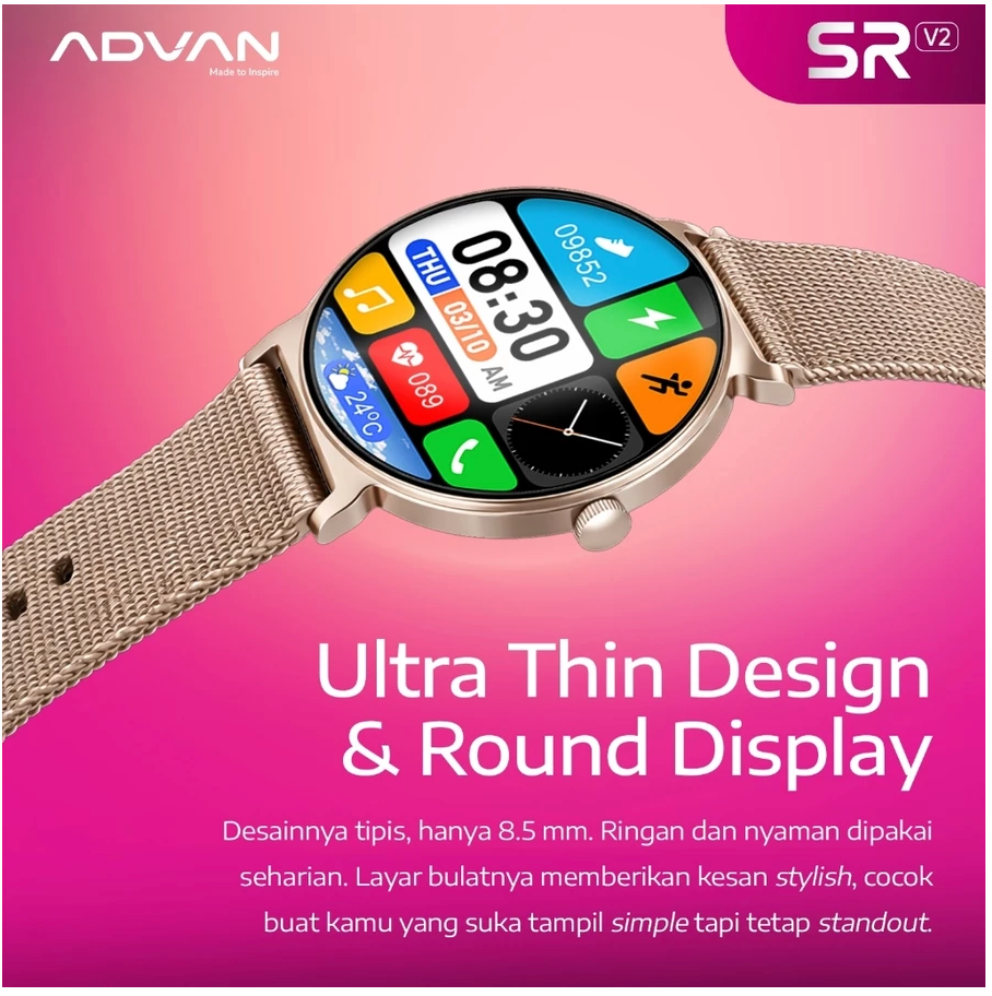 ADVAN Smartwatch SR V2 | AI Voice Assistant | Wireless Bluetooth Call | IP68 Waterproof
