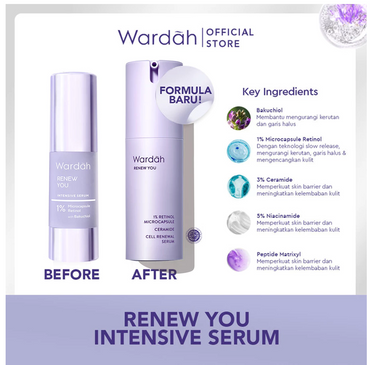 Wardah Renew You Paket Lengkap Full Regime (Serum, Night Cream, Essence, Day Cream, Facial Wash)