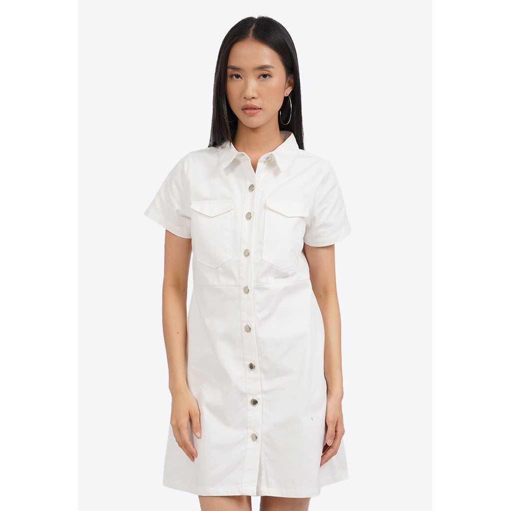 COLORBOX Short Sleeve Denim Mini Dress Off White