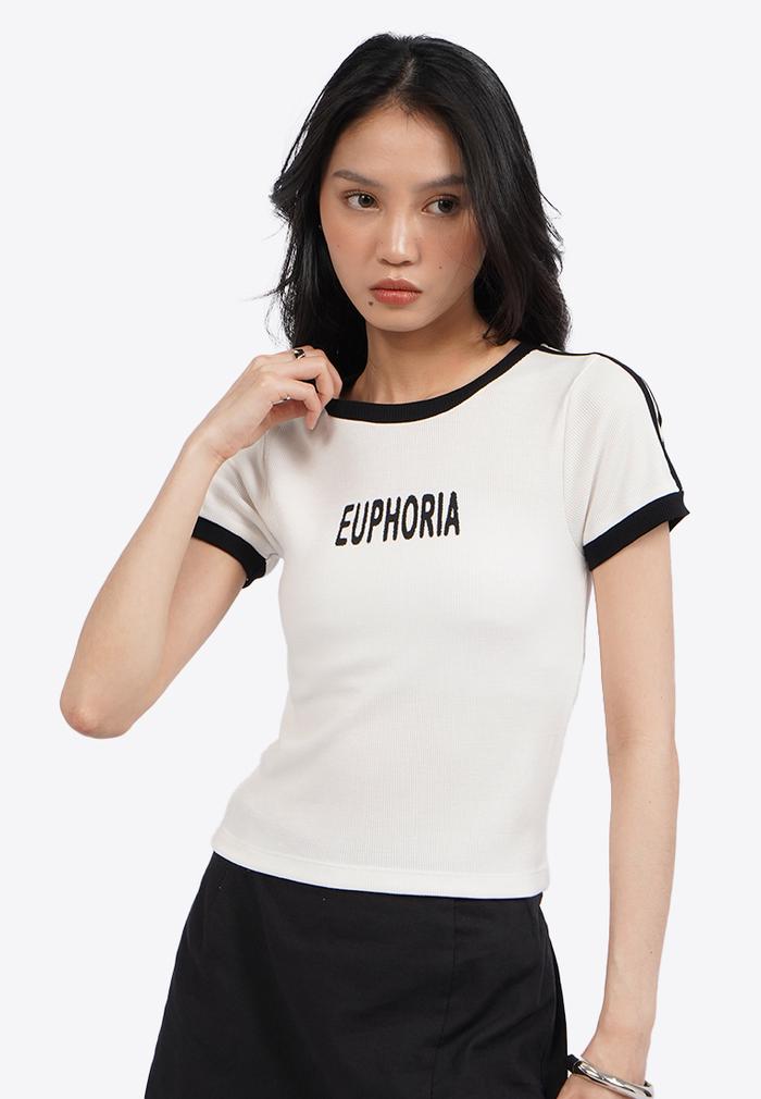 COLORBOX Short Sleeve Graphic Fitted T-Shirt Off White