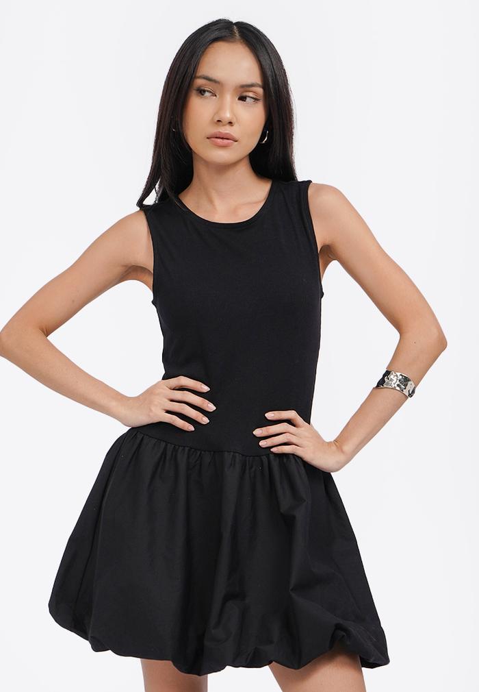 COLORBOX Sleeveless Balloon Mini Dress Black