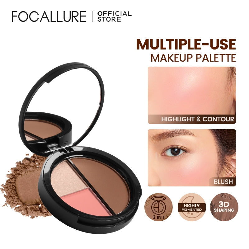 FOCALLURE Trio Blush Highlight & Contour Muti-use Face cosmetic Palette