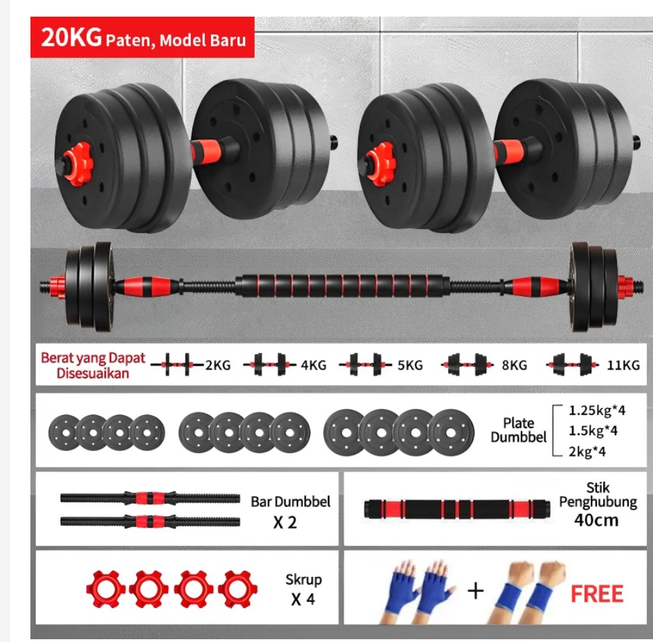 Dumbbell set peralatan fitness barbel set 20 kg