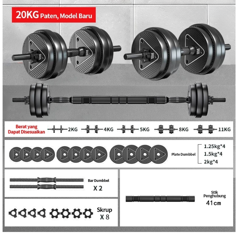 Dumbbell set peralatan fitness barbel set 20 kg
