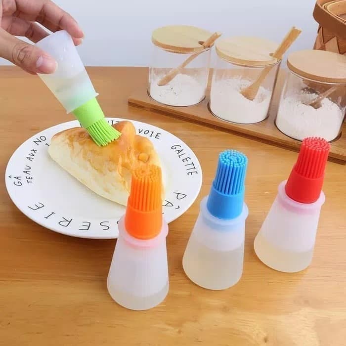Kuas Botol Silikon Tabung Food Brush Bottle BBQ Oil adonan kue cake ok - Biru