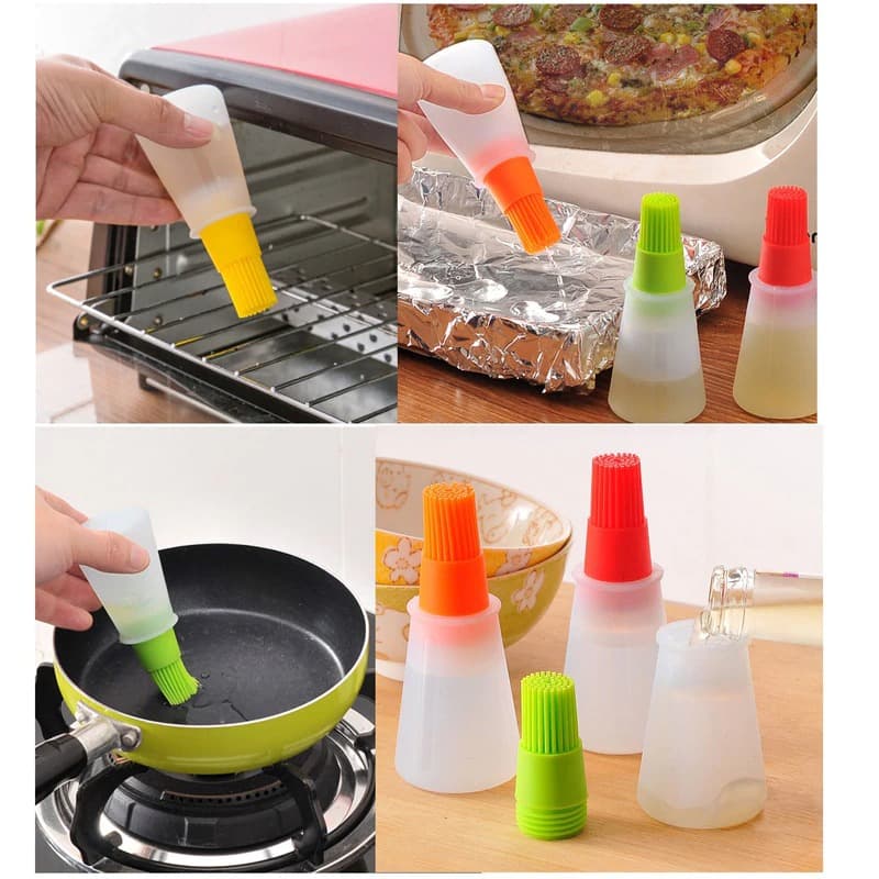 Kuas Botol Silikon Tabung Food Brush Bottle BBQ Oil adonan kue cake ok - Biru