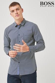 Kemeja Lengan Pendek Pria Kombinasi Kotak Import - Hugo Boss Abu, L