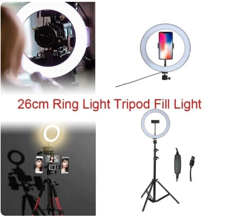 Ring Light 26cm + Light Stand Tripod 2M (Plus Bag)