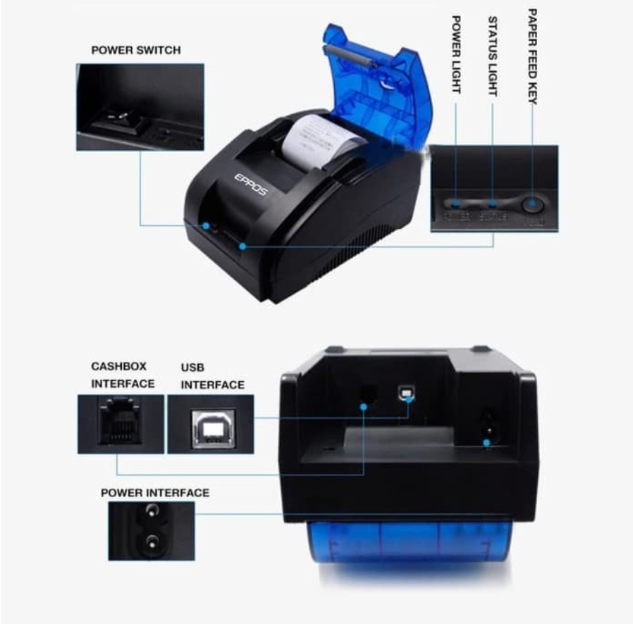 PRINTER BLUETOOTH THERMAL 58MM EPPOS RPP02N SHARKPOS BLUETOOTH