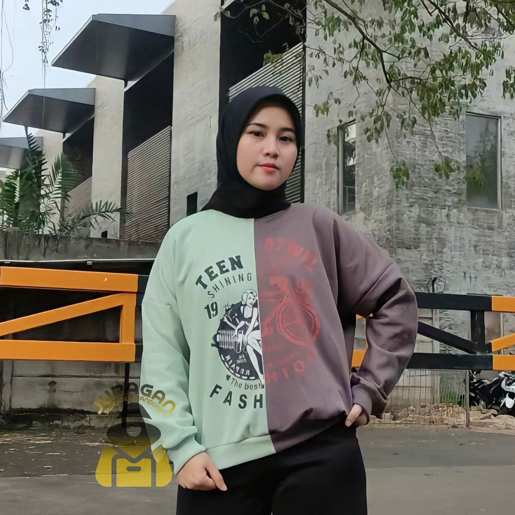 Sweater Crewneck Kombinasi Teen Shining