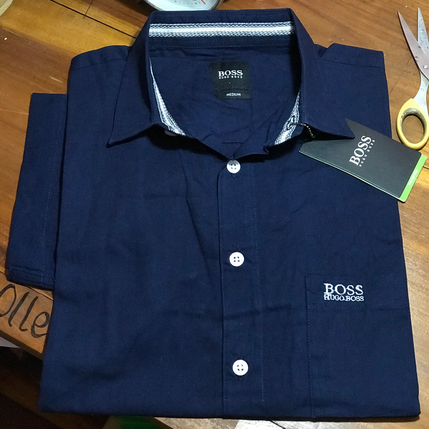 Kemeja lengan pendek pria kombinasi kotak import - Hugo boss nevy, XL