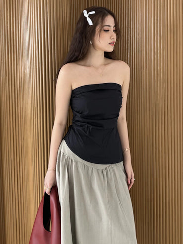 Classic Lora Tube Top Stripe Atasan Blouse Wanita Kemben Tank Tops Polos