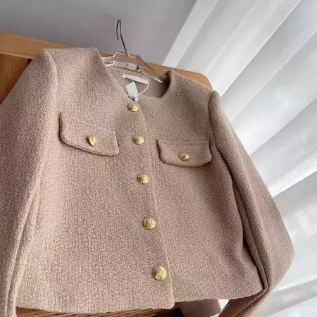 EMITA BLOOM tweed blazer wanita aesthetic baju outer cardigan hijau pesta crop top lengan panjang kondangan wanita kekinian korea