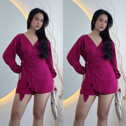 Malika Long Sleeve Summer Mini Jumsuit Bunga-Bunga